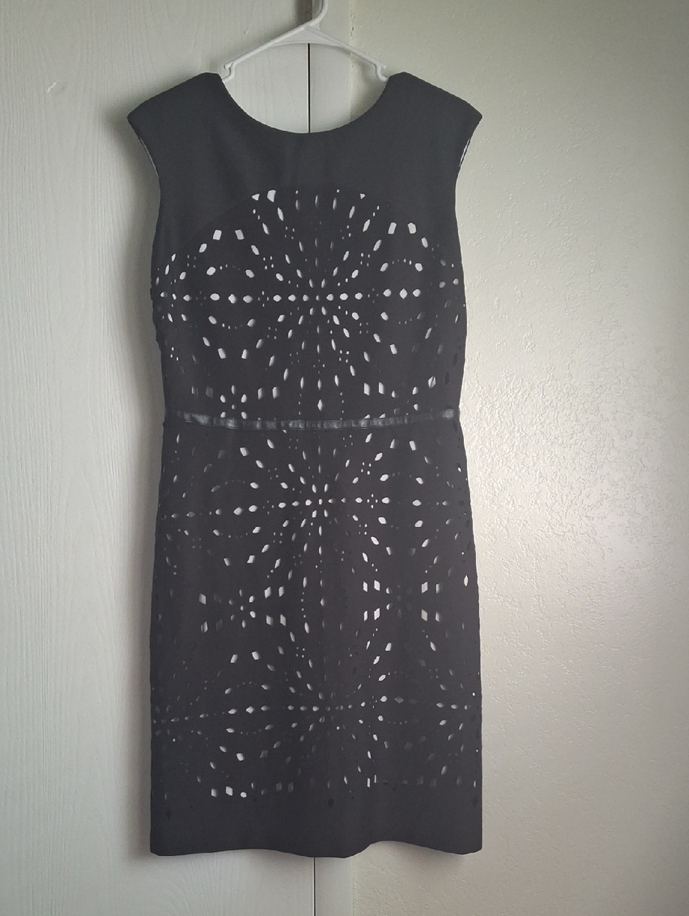 dressbarn Black Laser-Cut Fit-and-Flare Midi Dress